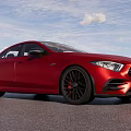Red Mercedes Benz Sporty Sedan With Modern Design And Blue Sky Background