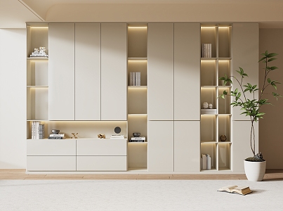 Quiet Bookcase Cream Bookcase Wardrobe 3d model