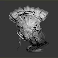 Game Movie Character with White Long Wavy Hair Back View on Dark Background With Reflection