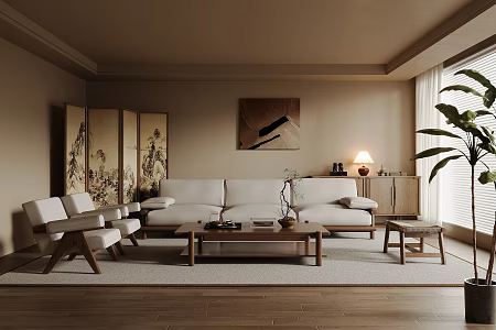 Middle Ancient Style Home Living Room Solid Wood Sofa Coffee Table Combination Leisure Sofa Chair Screen Partition Solid Wood Coffee Table Decorative Cabinet Sideboard Decorative Decoration Window Screen 3d model