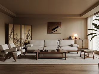 Middle Ancient Style Home Living Room Solid Wood Sofa Coffee Table Combination Leisure Sofa Chair Screen Partition Solid Wood Coffee Table Decorative Cabinet Sideboard Decorative Decoration Window Screen 3d model