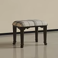 Elegant Classic Stool With Plaid Fabric Cushion And Dark Wooden Legs In Minimalist Interior