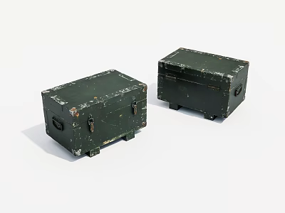 Two Vintage Green Wooden Boxes With Worn Surface And White Peeling Paint 3d model