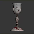Silver Ornate Goblet With Carved Patterns And Red Base For Daily Household Use