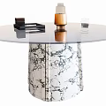 Modern Round Glass Top Dining Table With Marble Base And Decorative Items 3d model
