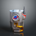 Futuristic Silver Sci Fi Weapon With Antenna Blue Red Circular Logo And Golden Pipes