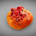 Fresh Homemade Orange Bread Topped With Pomegranate Seeds And Crushed Nuts