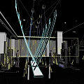 Modern Exhibition Hall With White Structural Installations Display Screens And Shiny Floor