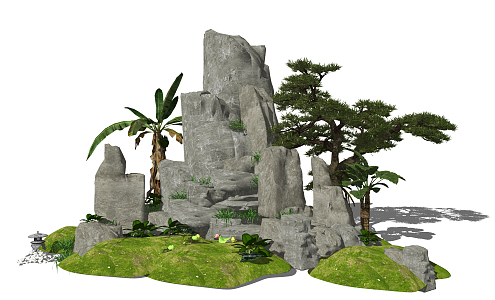 New Chinese style landscape sketch courtyard landscape rockery stacked stone 3d model