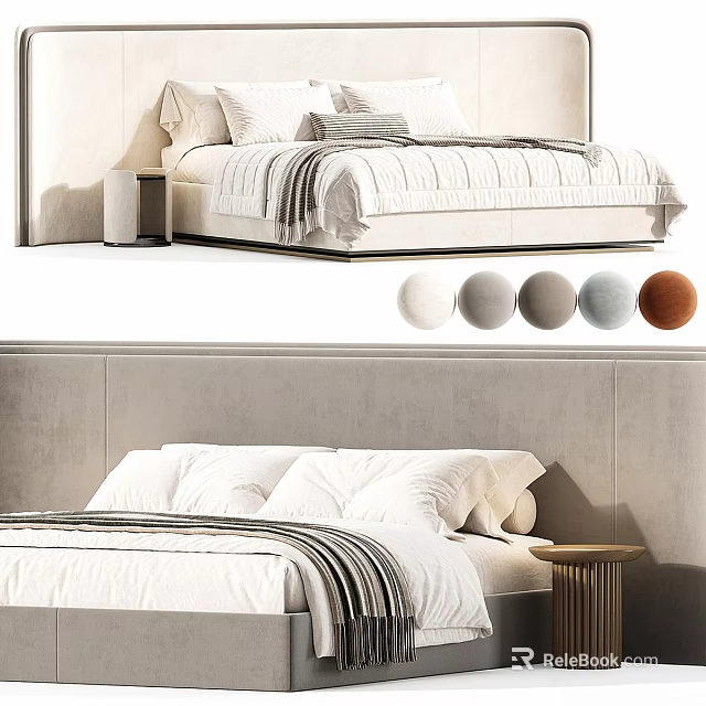 Modern Upholstered Double Bed With Soft Bedding And Multiple Color Options 3d model 