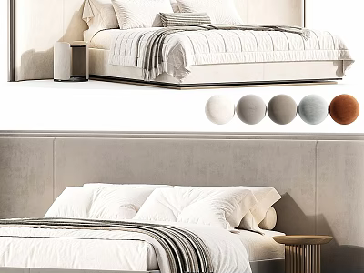 Modern Upholstered Double Bed With Soft Bedding And Multiple Color Options 3d model