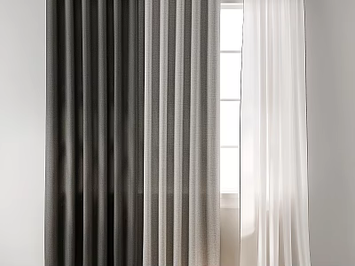 Elegant Dark And Light Layered Curtains For Window With Natural Light 3d model