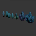 Blue Crystal Decorative Ornament Set with Various Sizes Unique Shapes on Dark Reflective Surface