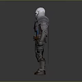 Game and Movie Warrior Character in Blue and Silver Armor with Helmet and Brown Belt