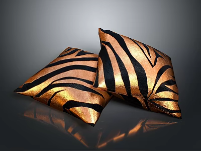 Stylish Decorative Pillows With Zebra Pattern In Gold And Black 3d model