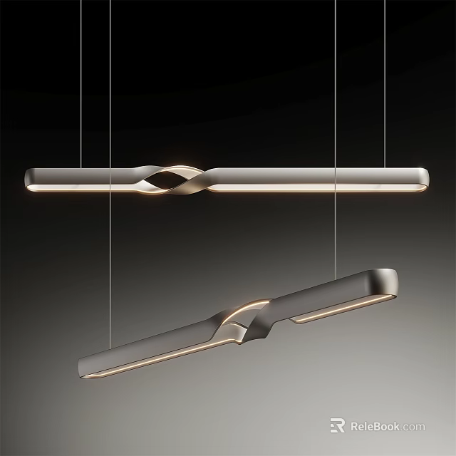 Modern Metal Hanging Chandeliers With Twisted Linear Design And Sleek Finish 3d model 