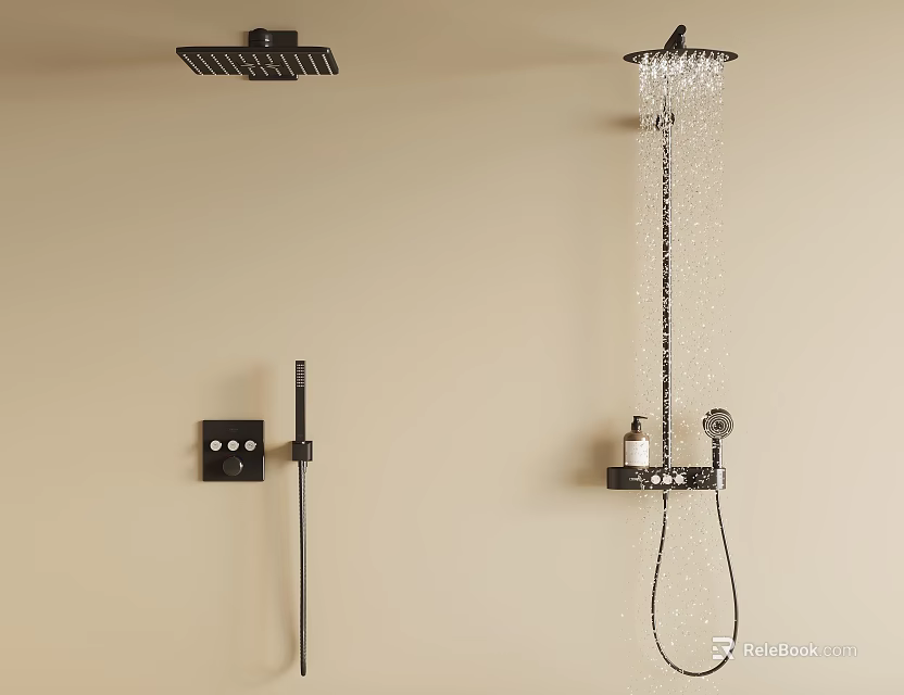 Modern Wall Mounted Shower System With Rainfall Head Handheld Spray And Control Panel 3d model 
