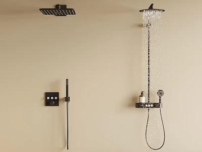 Modern Wall Mounted Shower System With Rainfall Head Handheld Spray And Control Panel 3d model