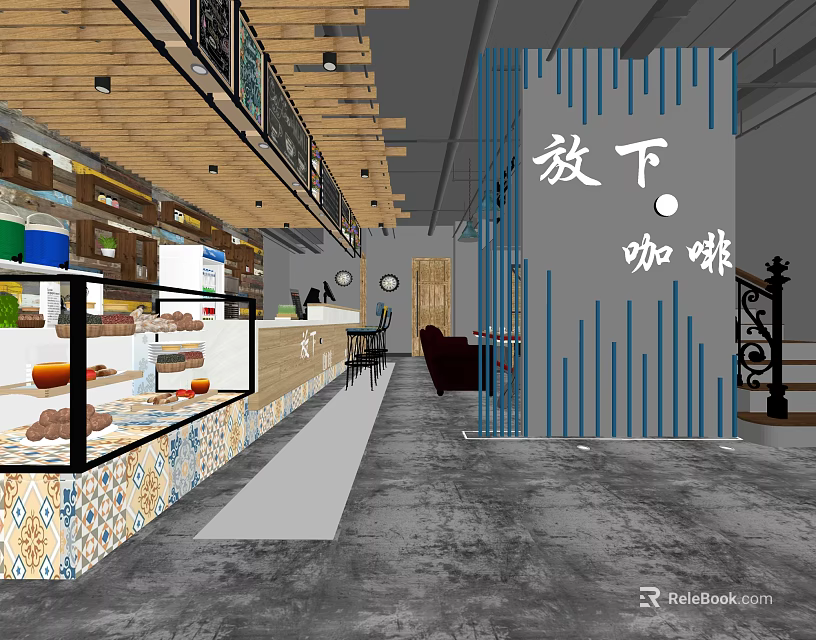 Cozy Café Interior With Open Space Pastry Display Cases And Relaxing Seating Area 3d model 