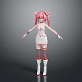 Anime Style Game and Movie Character With Pink Pigtails White Dress and Red Accent Boots