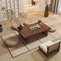 Japanese Tea Table and Chair Pu Fan Futon Cushion 3d model