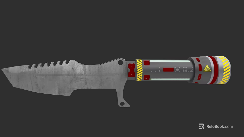 Futuristic Weapon Design With Serrated Metal Blade And Red Yellow Warning Stripes 3d model 