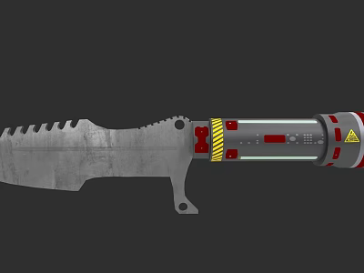 Futuristic Weapon Design With Serrated Metal Blade And Red Yellow Warning Stripes 3d model