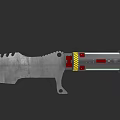Futuristic Weapon Design With Serrated Metal Blade And Red Yellow Warning Stripes