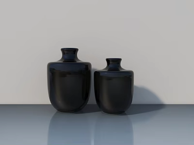 Two Black Ceramic Vases on Gray Countertop for Modern Interior Decoration 3d model