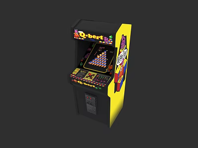 Q BERT Arcade Game Machine With Vibrant Yellow Black Design And Colorful Graphics 3d model