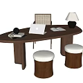 Modern Desk and Chair Combination Stool Desk Ornaments Table Lamp 3d model