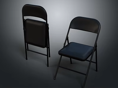 Sturdy Black Folding Chairs With Metal Frame And Comfortable Padded Seats 3d model