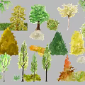 Cartoon Scenery With Various Colorful Different Types of Tree And Shrub Illustrations