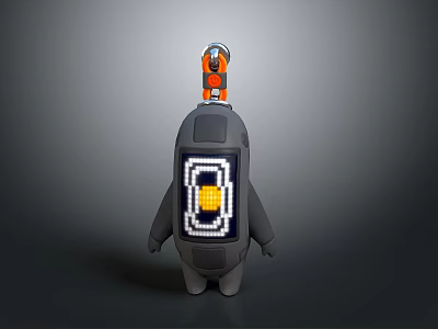 3D Robot Character With Gray Body Back Display Screen And Orange Blue Top Structure 3d model