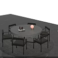 Modern Round Dining Table Set With Four Chairs Books And Lamp On Round Rug