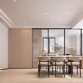 Modern Minimalist Restaurant Interior With Open Space Dining Table And Natural Light 3d model