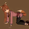 Anime Fox Girl Crawling With Pink Top Black Pants Fox Ears And Tail