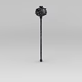 Fantasy Black Spiked Metal Mace With Long Shaft And Intricate Head Design