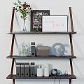Three Tiered Shelf Decorative Ornaments Set With Vase Chalkboard Signs And Metal Decor