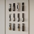 Various Smart Door Locks Displayed On Wall With Different Designs And Features 3d model