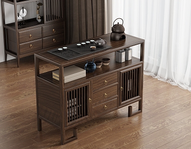 New Chinese Style Mobile Tea Cabinet Storage Cabinet Tea Cabinet Mobile Tea Table Tea Cabinet Side Cabinet Side Cabinet Tea Tray 3d model