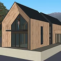 Modern Detached House With Wooden Exterior Black Roof Large Windows And Scenic Tree