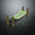 Green and White Striped Hammock Supported by Four Wooden Posts for Relaxation