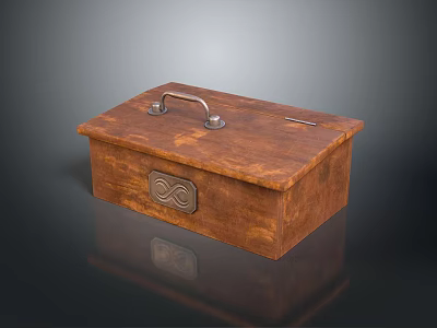 Vintage Rustic Wooden Storage Box With Metal Handle And Decorative Clasp 3d model