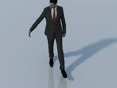 Man in Dark Suit and Red Tie Walking on Light Background with Shadow 3d model