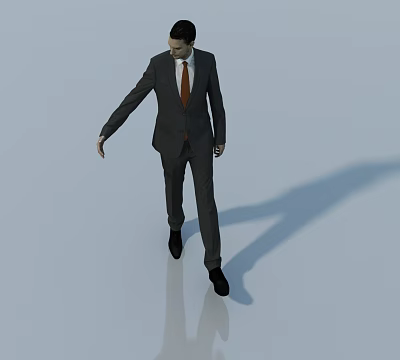 Man in Dark Suit and Red Tie Walking on Light Background with Shadow 3d model