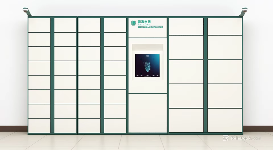Smart Parcel Locker System with Multiple White Compartments and Fingerprint Scanner 3d model
