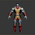 Game Movie Character With Blue Skin Muscular Build Yellow Red Outfit Waist Emblem Red Boots