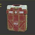 Red Medical Oxygen Device With White Cross Symbol And O2 Label For Emergency Use