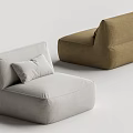 Two Modern Fabric Lazy Sofa In Light Gray And Brown Tones 3d model